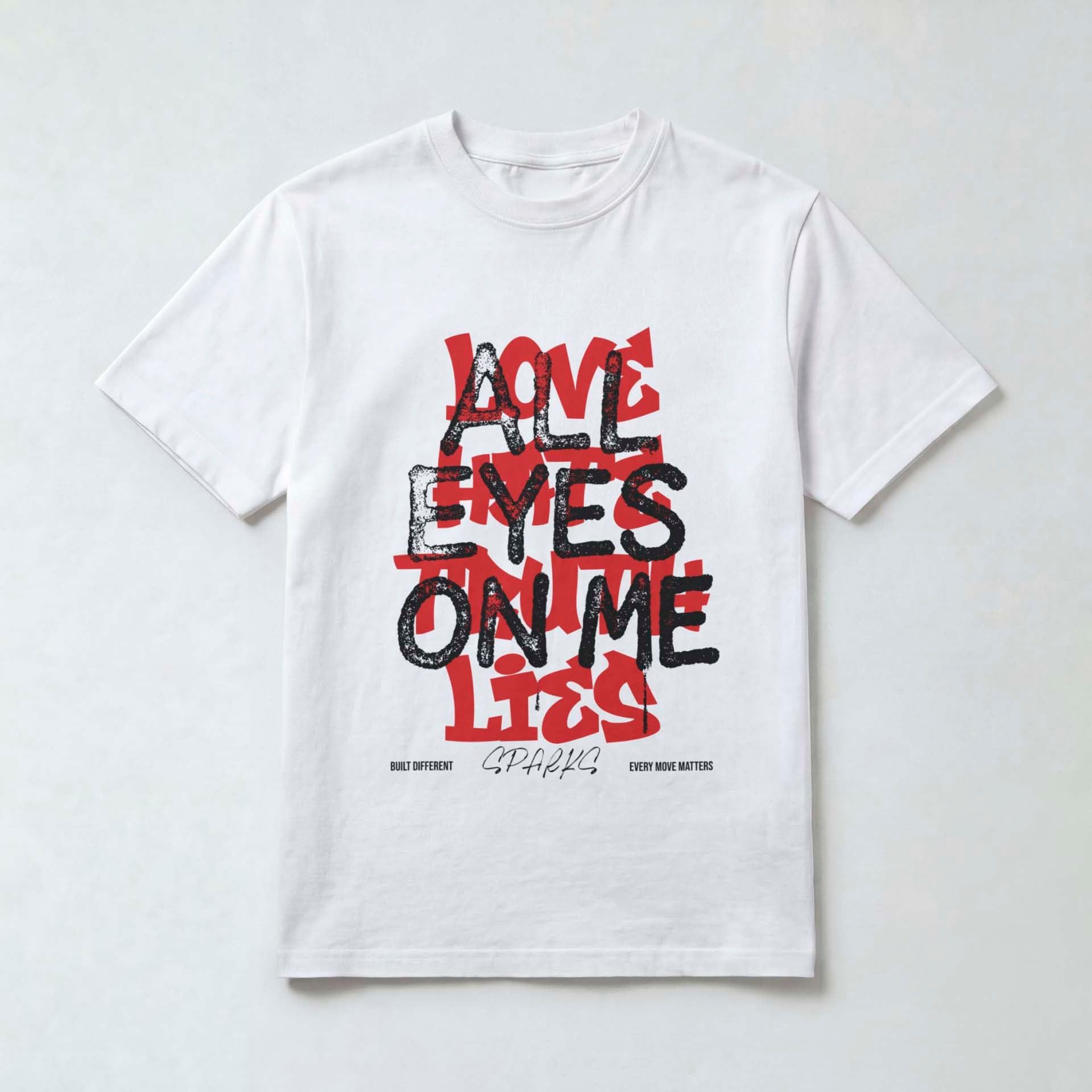 All Eyes On Me Typographic Men's White Streetwear T-Shirt