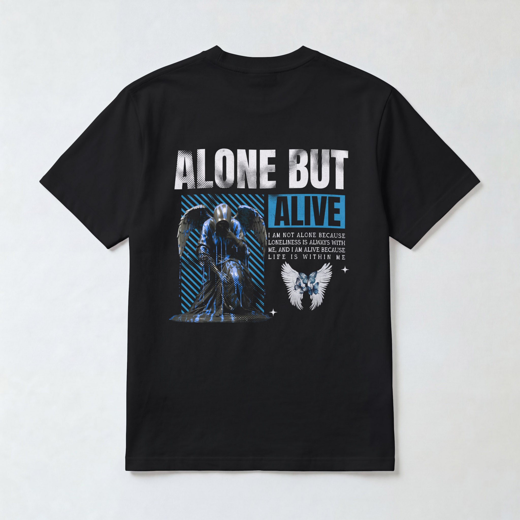 "Alone But Alive" Grim Reaper Graphic Men's Black Streetwear T-Shirt