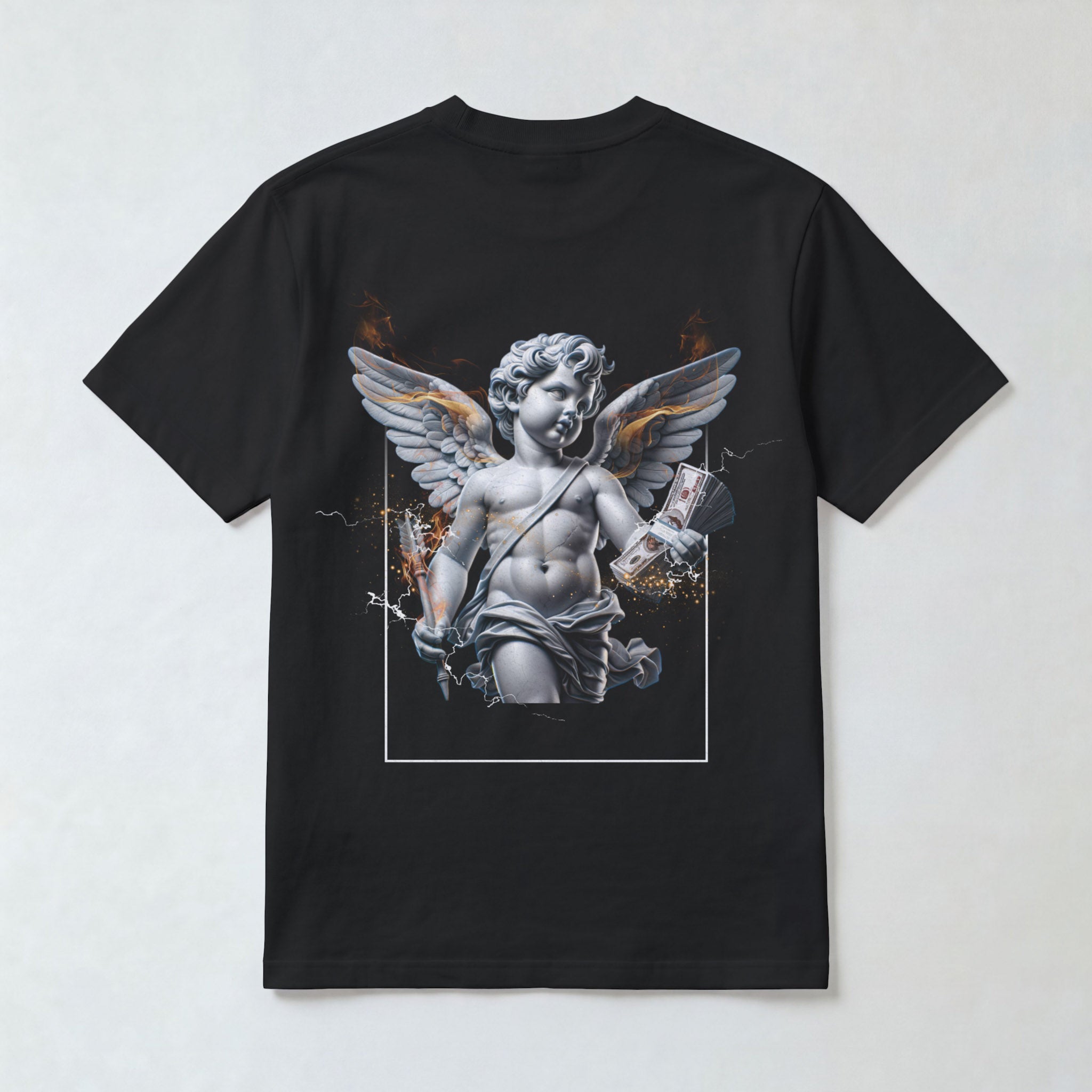 "Cherub with Money" Renaissance Statue Men's Black Graphic T-Shirt