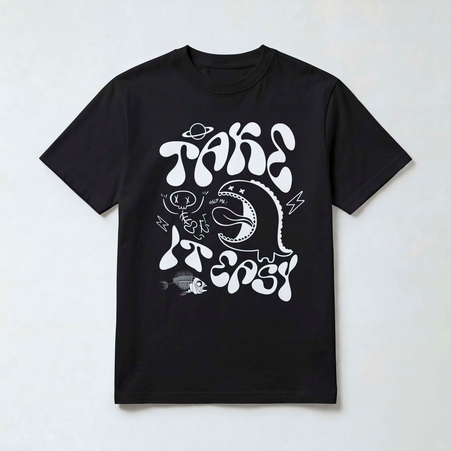 Y2K Streetwear Doodle Print T-Shirt — Black