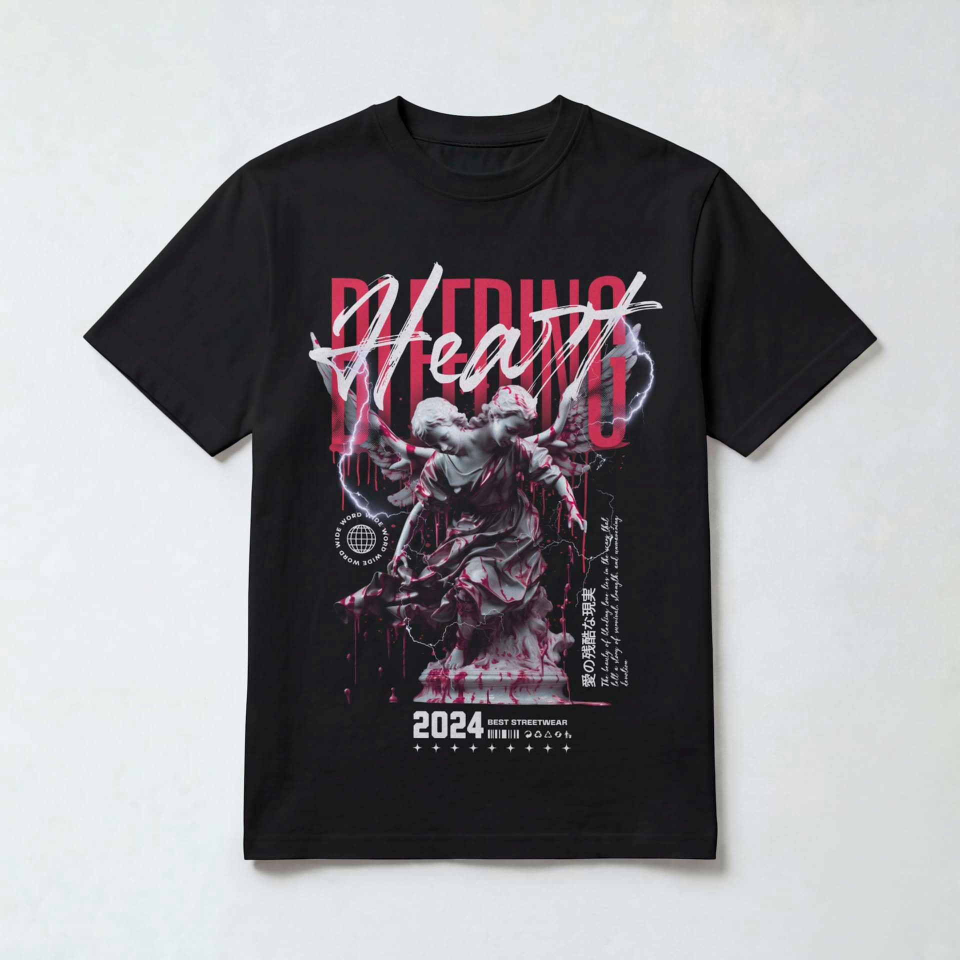 Y2K Grunge Statue Streetwear T-Shirt — Black