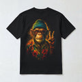 Retro Chimp in Hawaiian Shirt Print T-Shirt — Black
