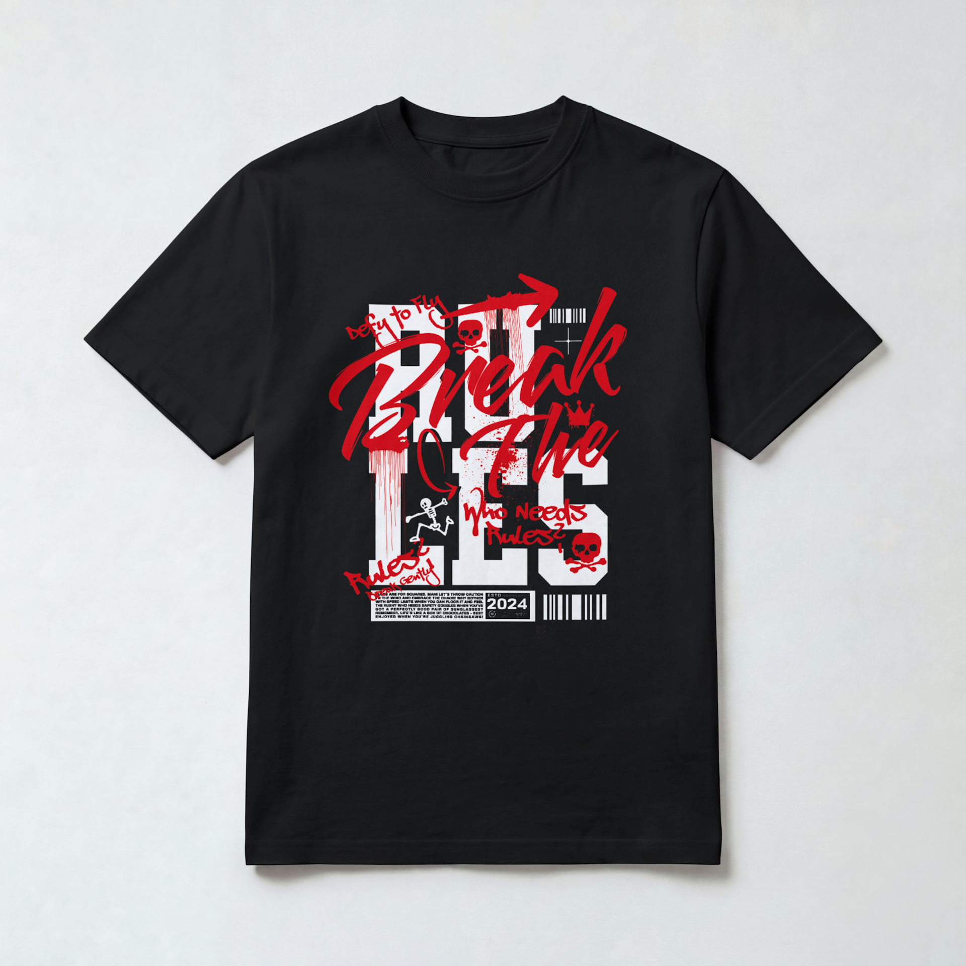 Punk Typography Streetwear T-Shirt — Black